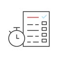 stopwatch and document with checklist or examination, time management and planner or examination test editable stroke outline icon