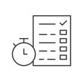 stopwatch and document with checklist or examination, time management and planner or examination test icon