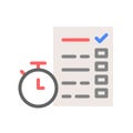 stopwatch and document with checklist or examination, time management and planner or examination test icon