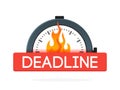 Stopwatch with fire flame badge. Deadline concept. Vector icon