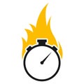 Stopwatch with fire flame vector icon