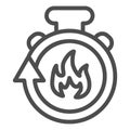 Stopwatch in fire line icon. Firefighting time is running out outline style pictogram on white background. Timer with