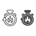 Stopwatch in fire line and solid icon. Firefighting time is running out outline style pictogram on white background Royalty Free Stock Photo