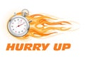 Stopwatch in flame - hurry up banner