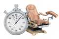 Stopwatch with gynecological examination chair. Fast visit to gynecologist, 3D rendering