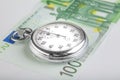 Stopwatch and a hundred euro banknote Royalty Free Stock Photo
