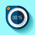 Stopwatch icon in flat style, round timer on color background. 15 seconds. Sport clock. Vector design element for you business pro Royalty Free Stock Photo
