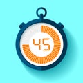 Stopwatch icon in flat style, round timer on color background. 45 seconds. Sport clock. Vector design element for you business pro Royalty Free Stock Photo