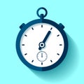 Stopwatch icon in flat style, round timer on color background. Sport clock. Time tool. Vector design element for you business proj Royalty Free Stock Photo