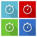 Stopwatch icon set, flat design vector illustration in eps 10 for webdesign and mobile applications in four color options Royalty Free Stock Photo