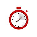 Stopwatch icon. Sport timer on competitions. Trainer holding stopwatch. Start, finish. Time management. Vector Royalty Free Stock Photo