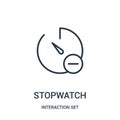 stopwatch icon vector from interaction set collection. Thin line stopwatch outline icon vector illustration Royalty Free Stock Photo