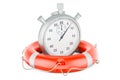 Stopwatch inside lifebuoy, save time concept. 3D rendering