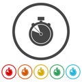 Stopwatch logo icon. Set icons in color circle buttons