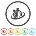 Stopwatch logo icon. Set icons in color circle buttons