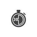 Stopwatch with 30 minutes delivery time vector icon
