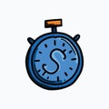 Stopwatch money color vector icon. Drawing sketch illustration hand drawn line eps10