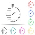 Stopwatch multi color set icon. Simple thin line, outline vector of web icons for ui and ux, website or mobile application Royalty Free Stock Photo