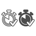 Stopwatch timer and checkmark line and solid icon, project schedule concept. Vector graphics. Clock with task complete