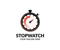 Stopwatch, Timer , Outline stopwatch logo design. Classic mechanical analog, countdown timer symbol, sport clock with red colored
