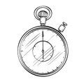 Stopwatch for timing. Vector illustration of chronometer on isolated background. Drawing of Timer for icon in linear