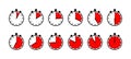 Stopwatches icons. Countdown timer set. Timer in circle shape. Round clocks with different minutes