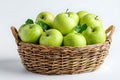Storage basket filled with green apples, a staple food ingredient Royalty Free Stock Photo