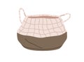 Storage basket for home. Trendy soft basketry for plant. Interior basketwork with handles in modern fashion style, made