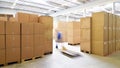 Storage of cardboard boxes in a large warehouse of an industrial Royalty Free Stock Photo