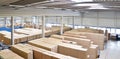 Storage of cardboard boxes in a large warehouse of an industrial