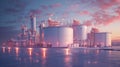 Storage of chemical products like oil, petrol, gas, Aerial view oil storage tank terminal and tanker, petrol industrial Royalty Free Stock Photo