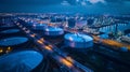 Storage of chemical products like oil, petrol, gas, Aerial view oil storage tank terminal and tanker, petrol industrial Royalty Free Stock Photo