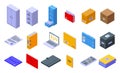 Storage of documents icons set, isometric style