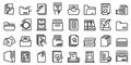 Storage of documents icons set, outline style