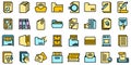 Storage of documents icons set vector flat