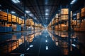 Storage expanse Vast warehouse space houses inventories, embodying efficient logistics operations Royalty Free Stock Photo