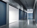 Storage facilities with blue doors. Opened door. .. 3d rendering Royalty Free Stock Photo