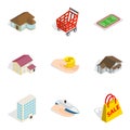 Storage facility icons set, isometric style