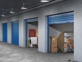 storage hall with open storages doors Royalty Free Stock Photo