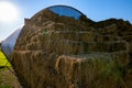 Storage of hay and straw in bales on the farm. Concept theme: Stock raising. Food security. Agricultural. Farming. Food production Royalty Free Stock Photo