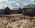 Storage huts on the cliff tops at Winterton on Sea Royalty Free Stock Photo