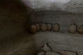 Storage with jugs in the ruins of the central city - fortress of the Nabateans - Avdat, between Petra and the port of Gaza on the