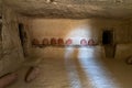 Storage with jugs in the ruins of the central city - fortress of the Nabateans - Avdat, between Petra and the port of Gaza on the