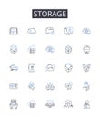 Storage line icons collection. Preservation, Safekeeping, Hoarding, Storing, Stockpiling, Collecting, Retaining vector