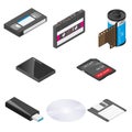 Storage media detailed isometric icon set