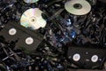 Storage media: video cassettes and laser discs Royalty Free Stock Photo