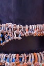 Storage of old rusty shackles. Metallic connectors for chains an