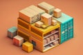 Storage of packages and container storage, in a warehouse, illustration, generative ai Royalty Free Stock Photo