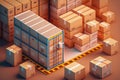 Storage of packages and container storage, in a warehouse, illustration, generative ai Royalty Free Stock Photo