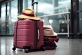 Traveler airport lifestyle luggage trip baggage recreation journey hat holiday tourist suitcase